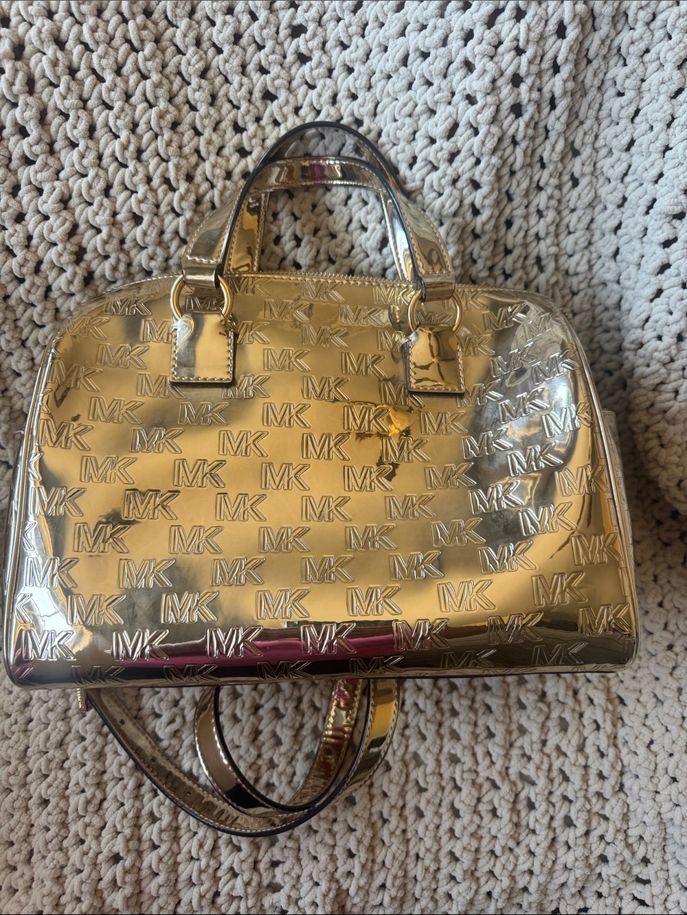 Michael Kors Metallic Gold MK Logo Satchel